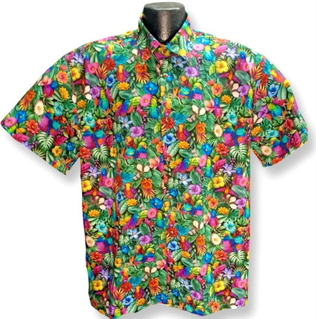 Tropical Parrots Hawaiian Shirt- Made in USA